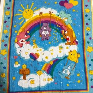 Care Bears Colorful Rainbow Quilt - Blue, Yellow, Pink, Green